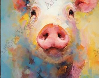 キャンバスにプリントされた豚の肖像画：農家の豚の壁アート - Etsy 日本