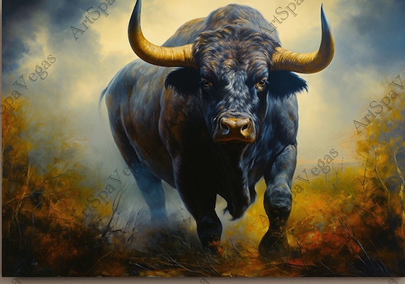 Canvas "Bullish Burst" Gallery Wrap Thick Canvas Art Print, Bull painting print, Bull artwork, Bull Home Decor, Bull artwork