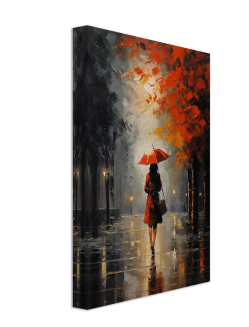Red Umbrella Gallery Wrap Canvas Art Print - Woman Walking in the Rain ...