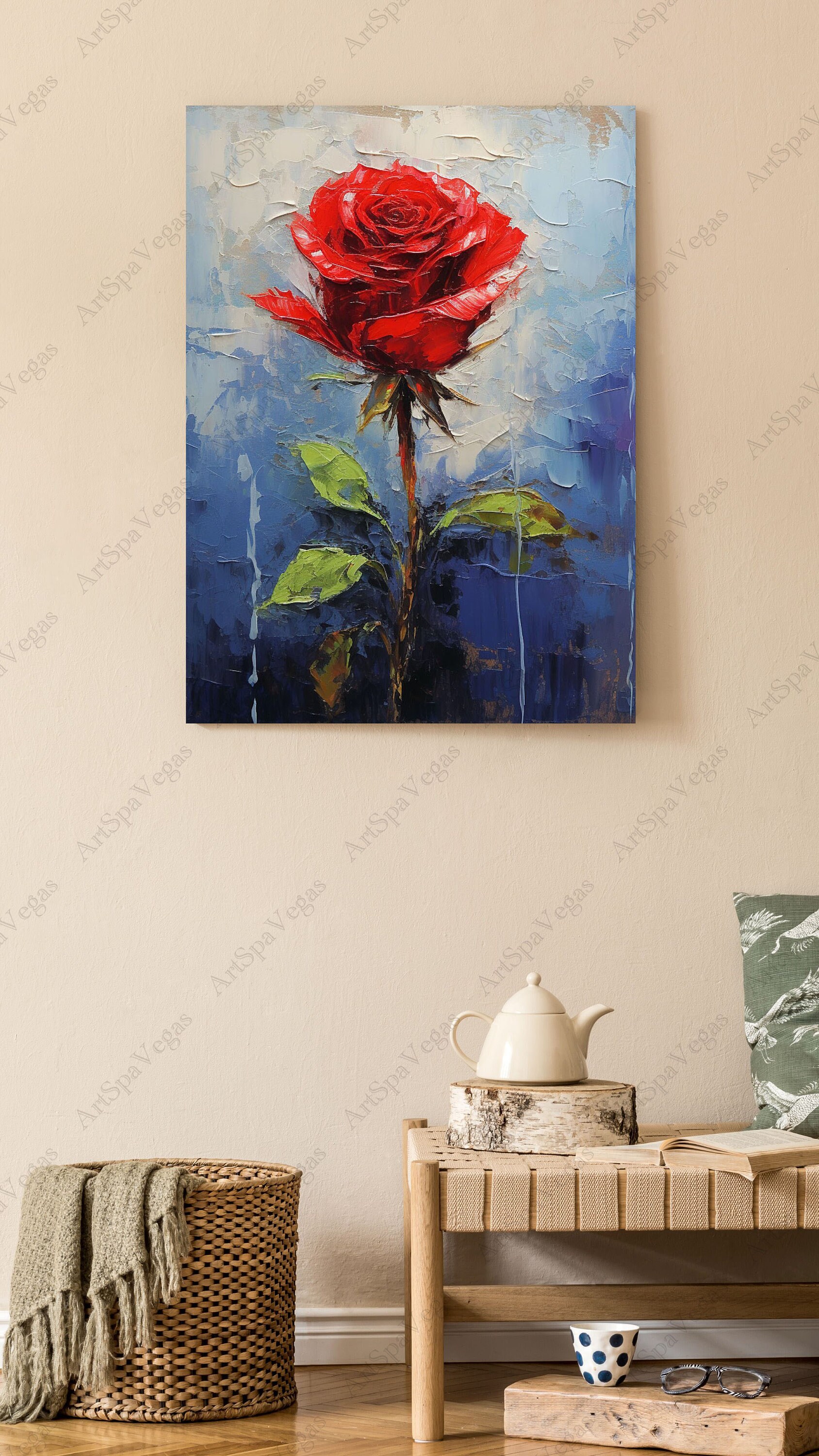 Red Rose Oil Painting Art Print: Floral Canvas Wall Decor - Etsy