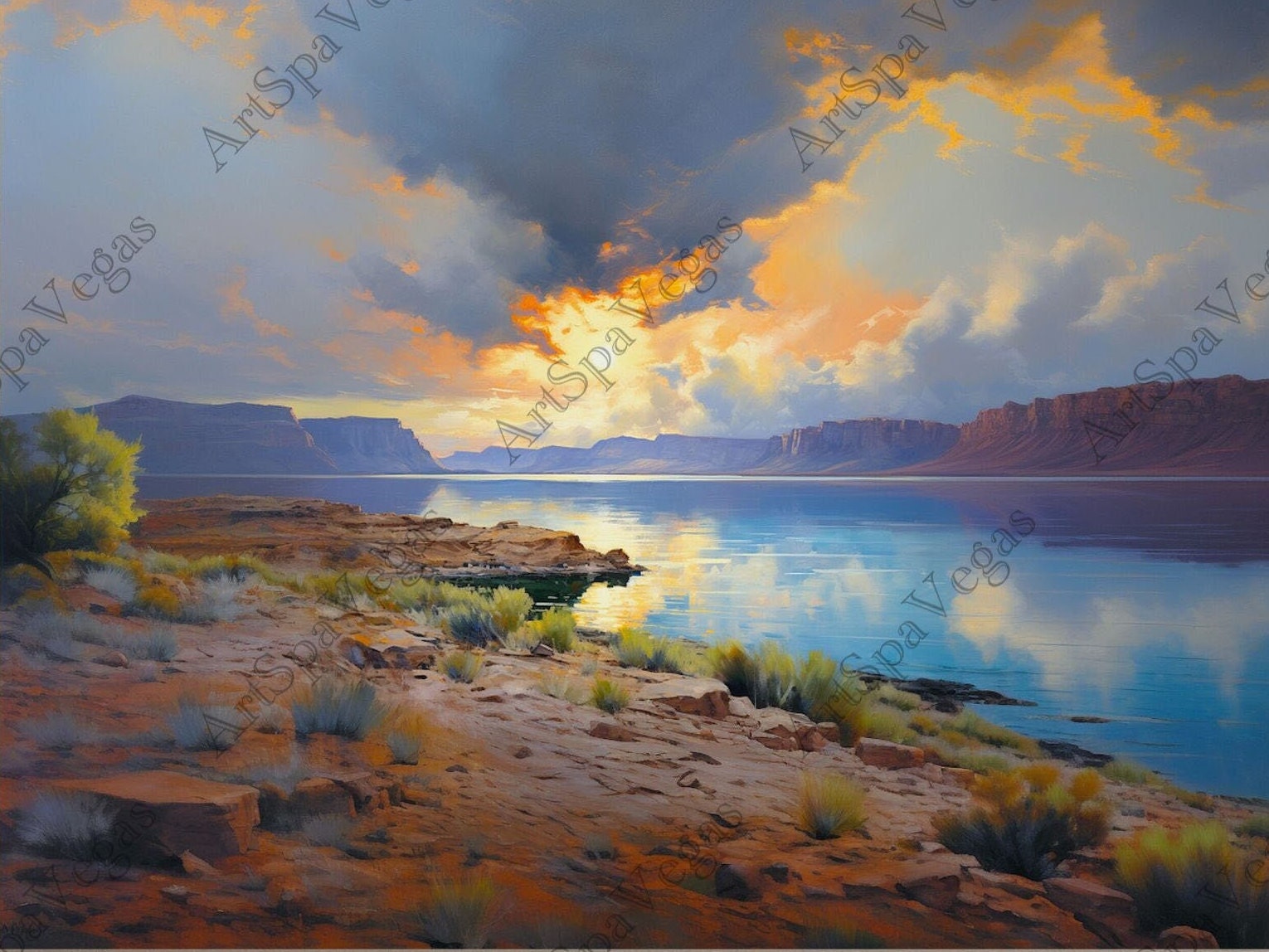 Canvas "Dawn's Dance" Gallery Wrap Thick Canvas Art Print, Painting print of Lake Mead, Lake Mead Art, Lake Wall Decor, Home Decor