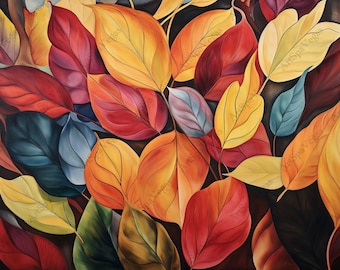 Canvas "Leaf Mosaic" Gallery Wrap Thick Canvas Painting Print, Fall Leaf Painting Print, Fall Leaf Home Decor, Autumn Wall Art