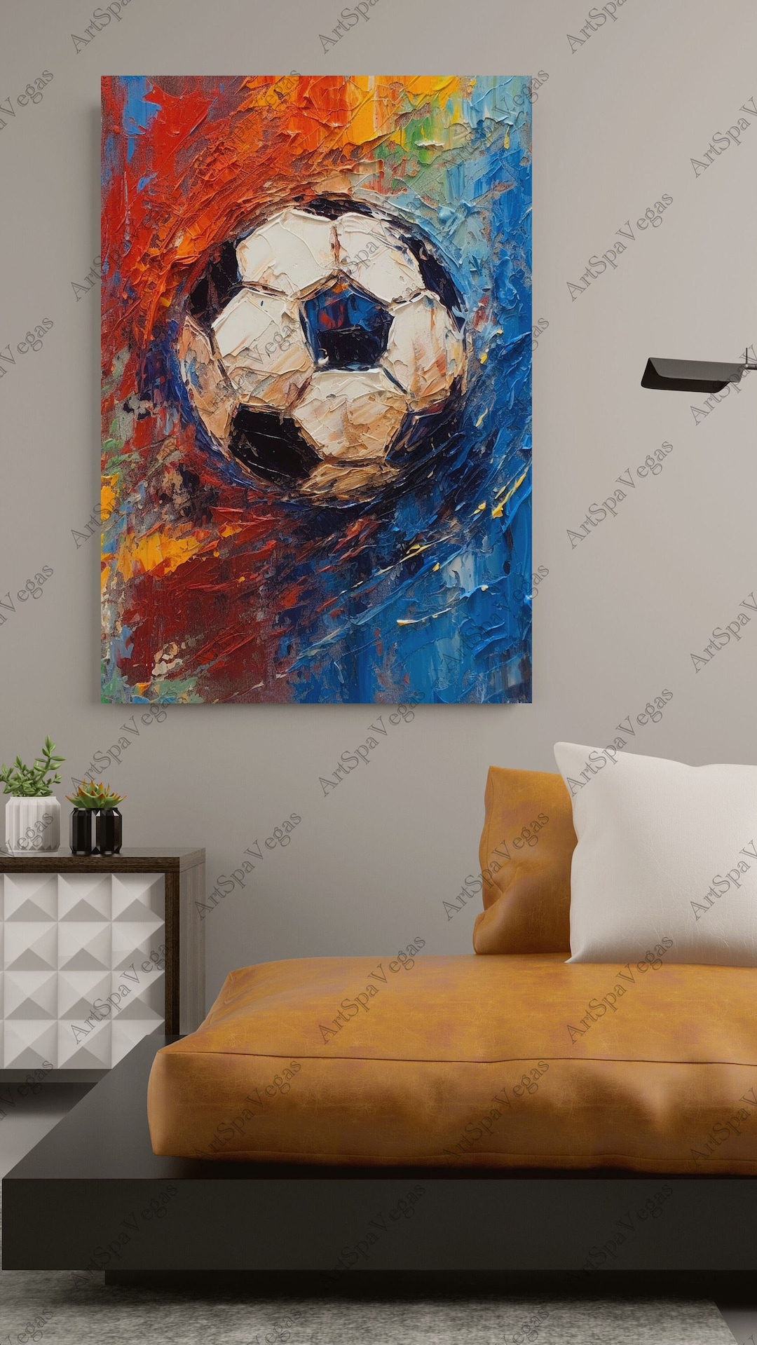 Soccer Ball Oil Painting Gallery Wrap Thick Canvas Art Print Draft, Sports Art, Soccer Fan Art