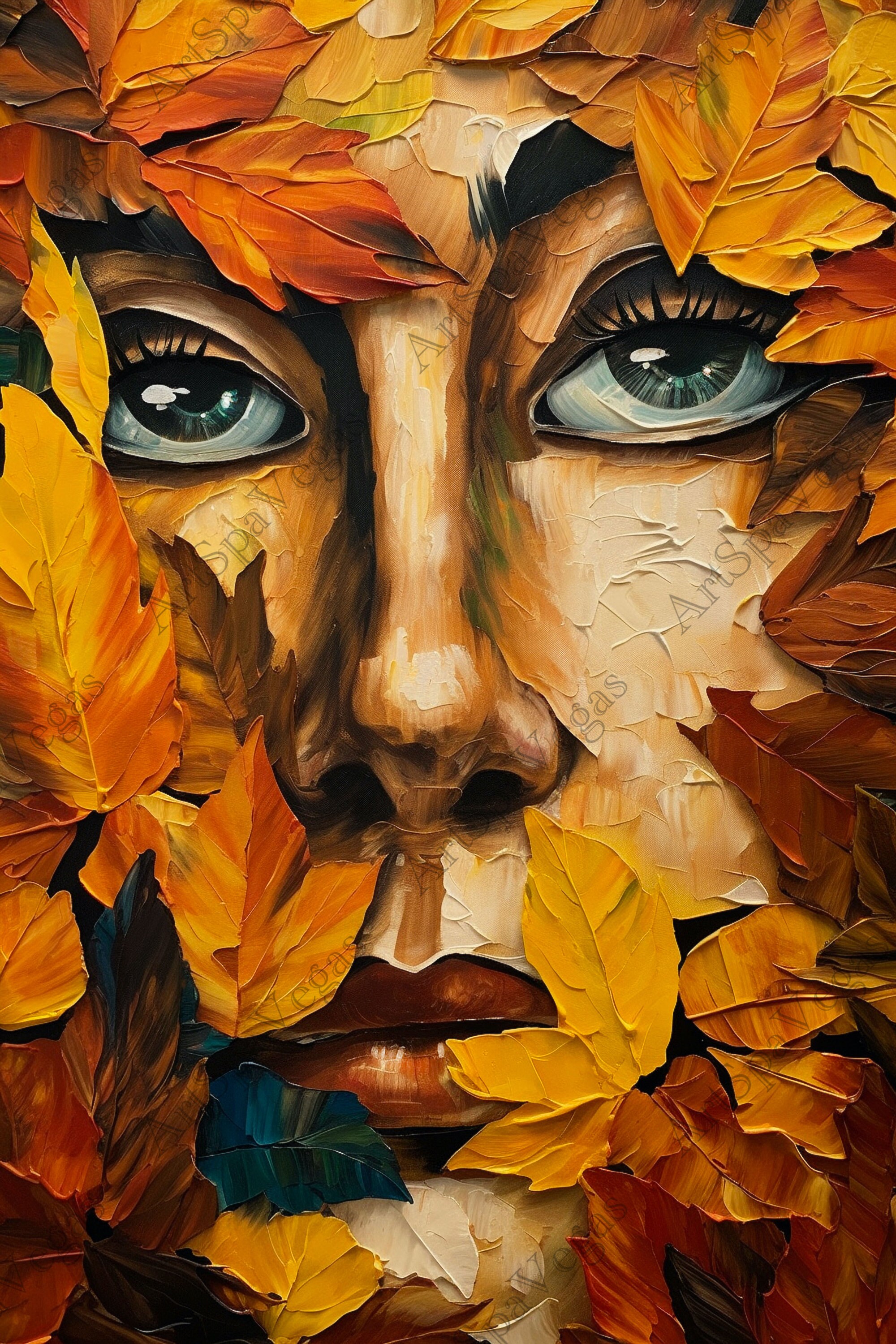 Canvas "Hide and Seek Harvest" Gallery Wrap Thick Canvas Art Print Draft, Autumn Portrait, Woman in leaves painting print, Autumn artwork