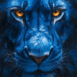 Cerulean Gaze Gallery Wrap Thick Canvas Art Print, Detroit Lions Inspired Canvas wall art, Blue Lion Home Decor, Detroit Lion Fan Art
