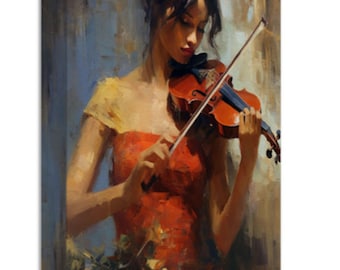 Violin Oil Painting Print on Canvas: Woman Musician Wall Decor - Etsy