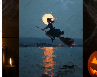 Witching Hour Canvas Print: Spooky Halloween Moon Art