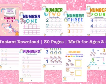 UNICORN THEMED MATH | Instant Download Printable Worksheets | Preschool, Ages 2 + | Summer Math | Numbers 1-10