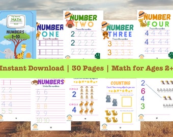 SAFARI THEMED MATH | Instant Download Printable Worksheets | Preschool, Ages 2 + | Summer Math | Numbers 1-10