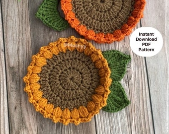 Crochet Sunflower Bloom Coaster Instant Download PDF Pattern