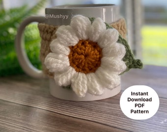 Daisy Dream Mug Cozy Pattern: Crochet Your Own Floral Bliss   - Instant Download PDF Pattern