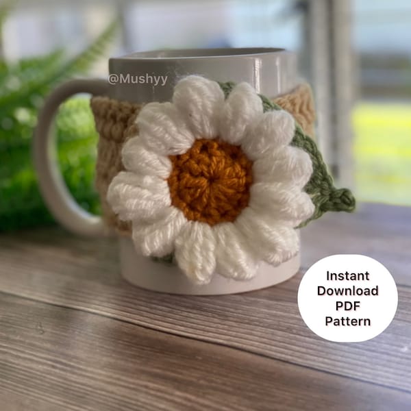 Daisy Dream Mug Cozy Pattern: Crochet Your Own Floral Bliss   - Instant Download PDF Pattern