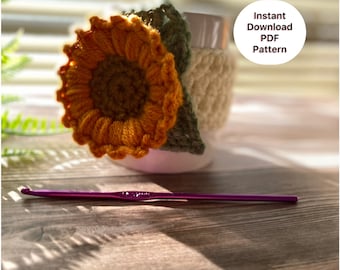 Crochet Sunflower Mug Cozy Pattern -Instant PDF Download for cozy mornings!