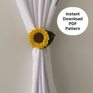 Crochet Sunflower With  A Leaf  Curtain Holder Instant Download PDF Pattern:  Bring Sunshine Indoors!