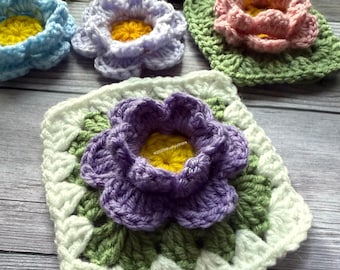 Crochet Flower Granny Square Pattern: Rose Blossom Blanket, Bag, Scarf (PDF Pattern)