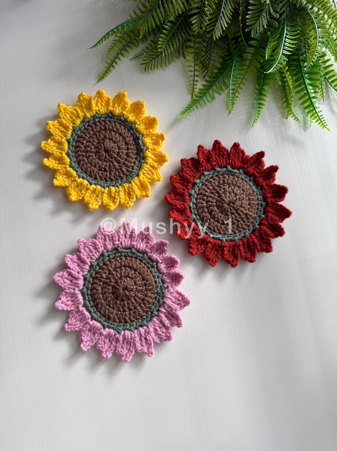 Crochet Sunflower Coaster Pattern by Mushyy ( Florisun Design ...
