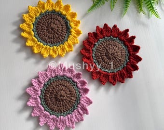 Crochet Sunflower Coaster Pattern By Mushyy ( Florisun Design)  - Instant Download PDF
