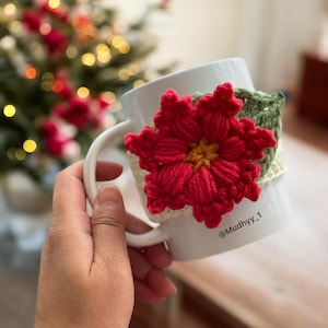 Crochet Snowflake Flower Mug Cozy Pattern: Poinsettia Cup Sleeve (PDF Pattern)