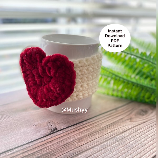 Crochet Heart Mug Cozy Instant Download PDF Pattern