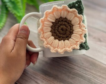 Crochet Sunflower Bloom Mug Cozy, Hand- Crocheted Mug Cozy - Cozy Up Your Mornings With A Touch Of Sunshine