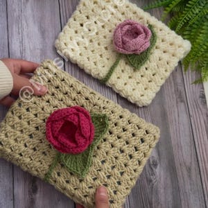 Crochet Rose Blossom Book Cover Pattern: Floral Tablet Kindle Sleeve (PDF Pattern) image 3
