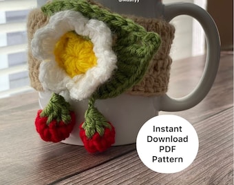 Caneca de Crochê Strawberry Bloom Aconchegante - Download Instantâneo do Padrão PDF