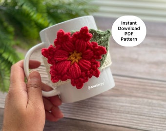 Crochet Snowflake Flower  Mug Cozy - Instant Download PDF Pattern