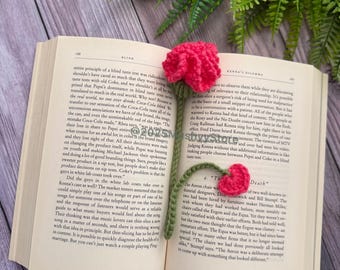 Crochet Carnation Flower Bookmark: Acrylic Yarn Reader Gift
