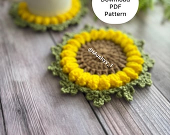 Crochet Sunflower Coaster Pattern: Spring Table Decor (PDF Download)