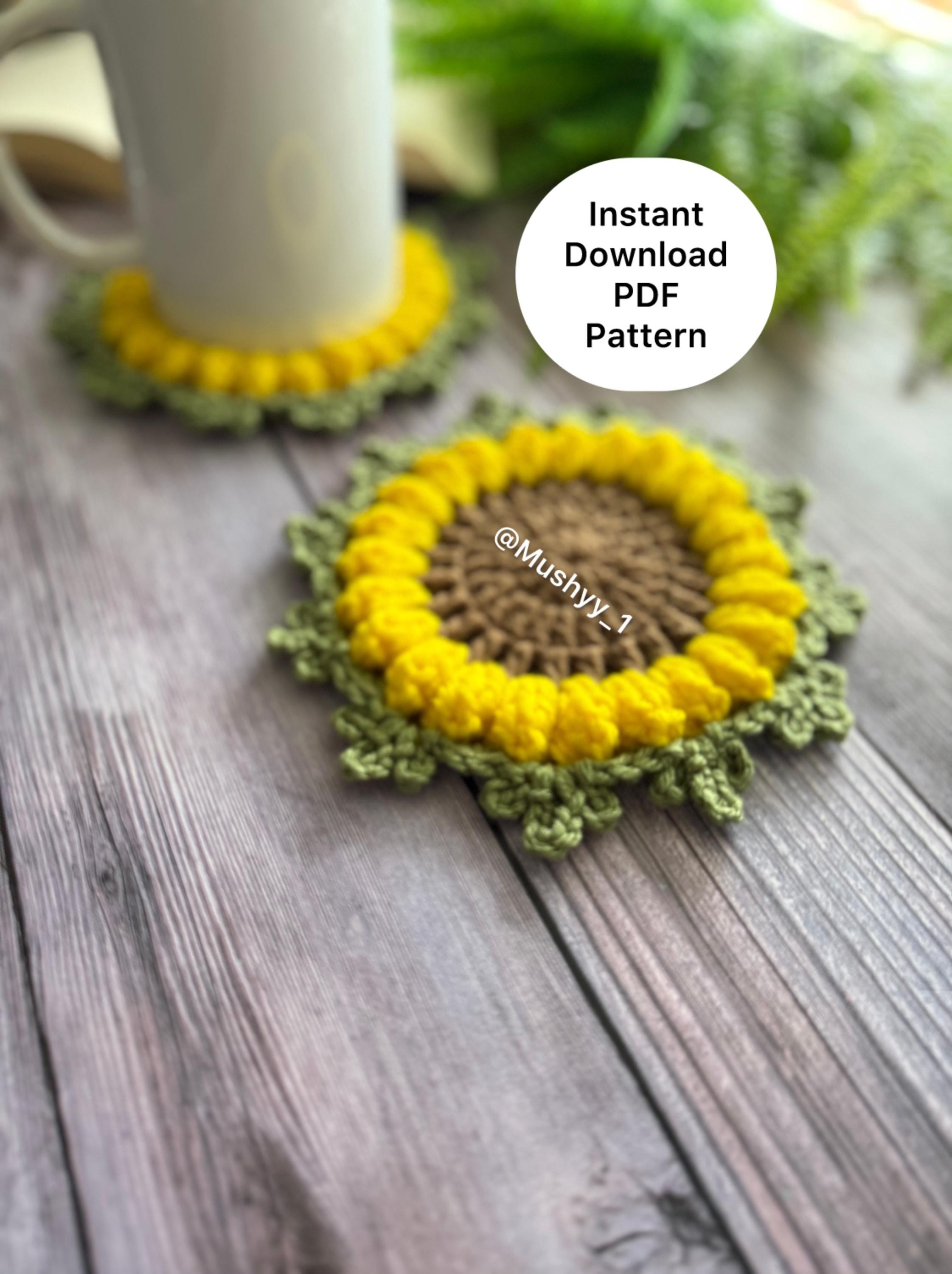 Crochet Sunflower Coaster Patteen- Spring Themed table decor, home decor mug Rug . Instant Download PDF