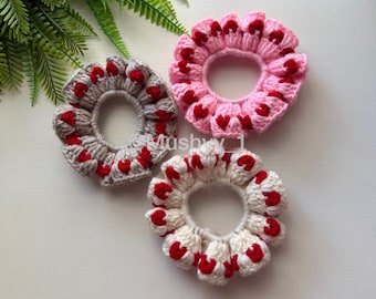 Video Tutorial + PDF Pattern Crochet Heart Scrunchie By Mushyy