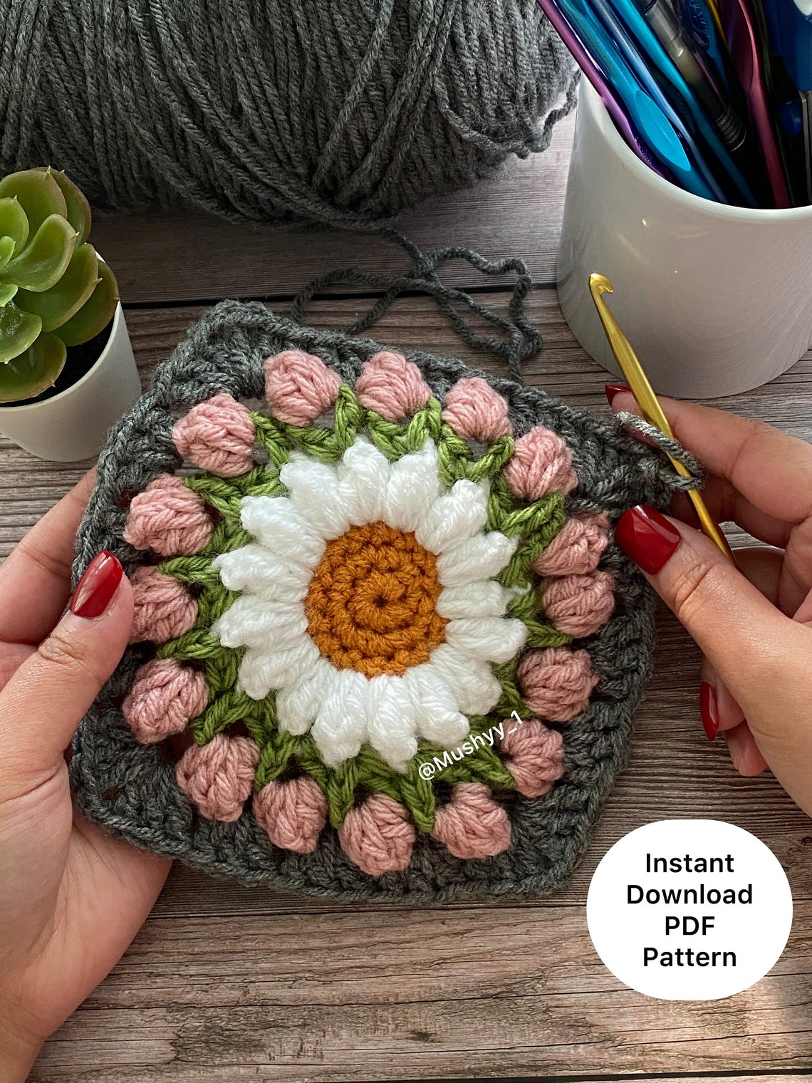 Crochet Springtime Bouquet Granny Square Pattern by Mushyy Instant ...
