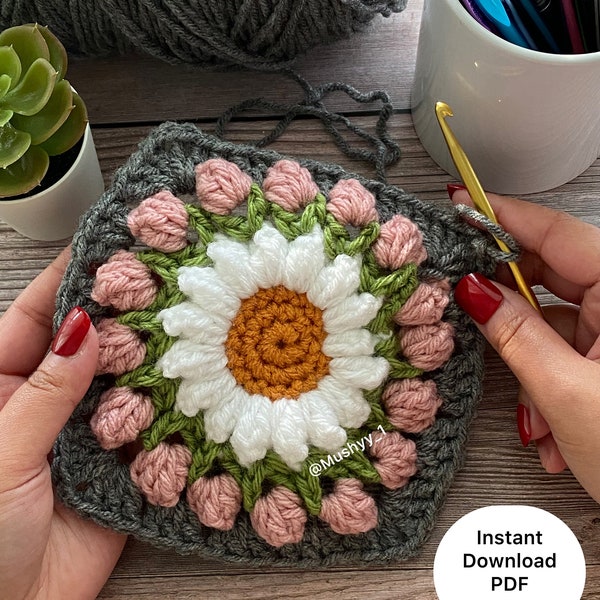 Crochet Springtime Bouquet Granny Square Instant Download PDF Pattern