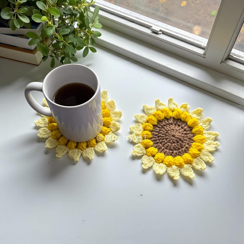 Crochet Sunbloom Sunflower Coaster PDF Pattern by Mushyy - Etsy