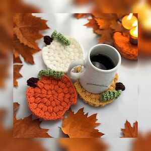 Crochet  Harvest Pumpkin Coaster Pattern- Instant Download PDF- DIY Autumn Crochet- Thanksgiving Table Setting-EASY Beginner Project
