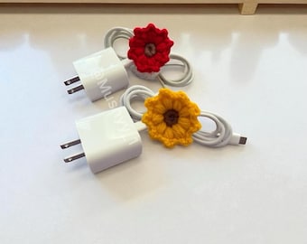 Crochet Sunflower Cord Organizer Instant Download PDF Pattern cof Cable Wire  Wrap Holder