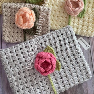 Crochet Rose Blossom Book Cover Pattern: Floral Tablet Kindle Sleeve (PDF Pattern) image 7