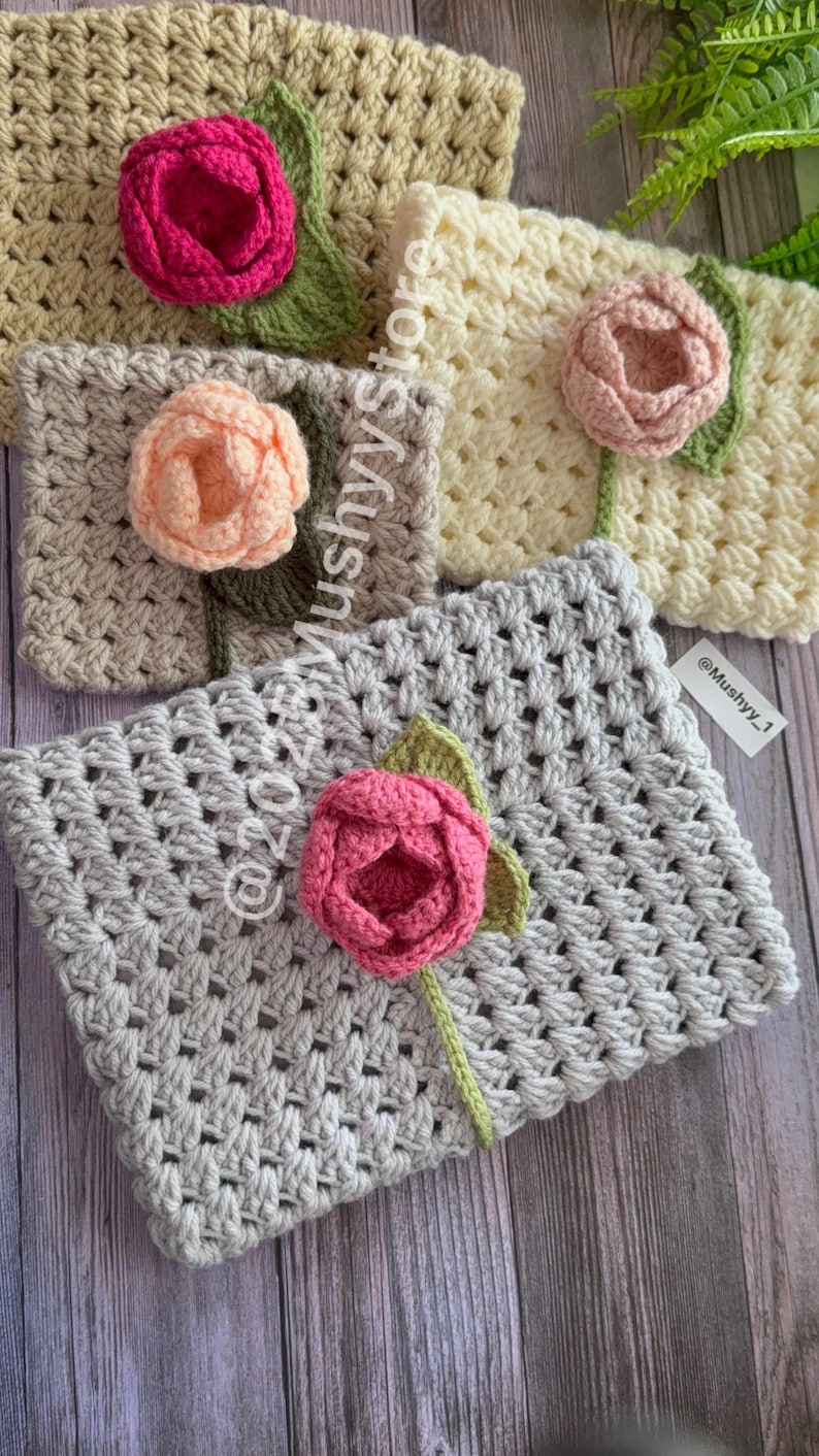 Crochet Rose Blossom Book Cover Pattern: Floral Tablet Kindle Sleeve (PDF Pattern) image 7