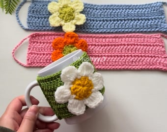 Daisy Flower Crochet  Mug Cozy Pattern By Mushyy