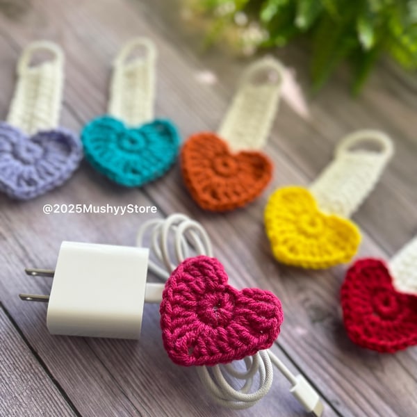 Crochet Cord Organizer Instant Download PDF Pattern Little Hearts Cable Wire  Wrap Holder