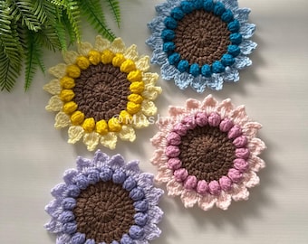 Crochet SunBloom Sunflower  Coaster PDF Pattern By Mushyy