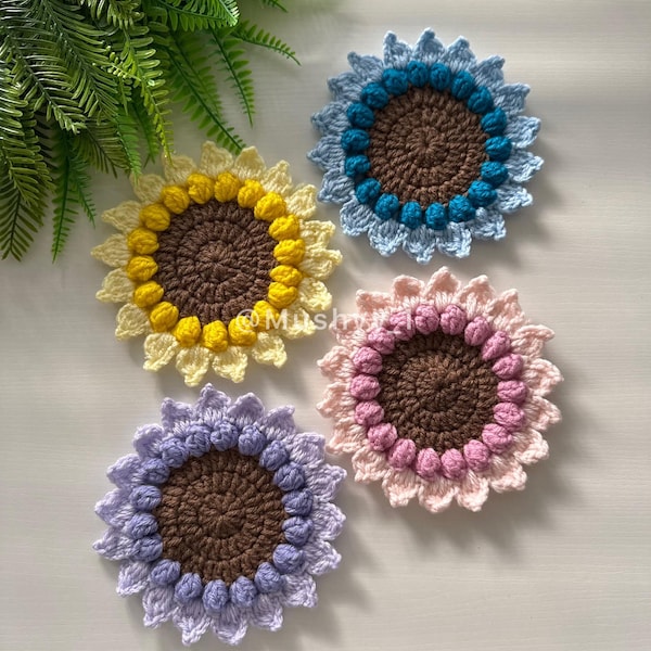 Crochet SunBloom Sunflower  Coaster PDF Pattern By Mushyy