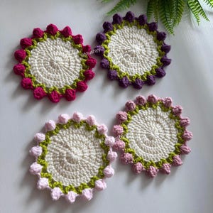 Crochet Tulip Coaster Pattern By Mushyy