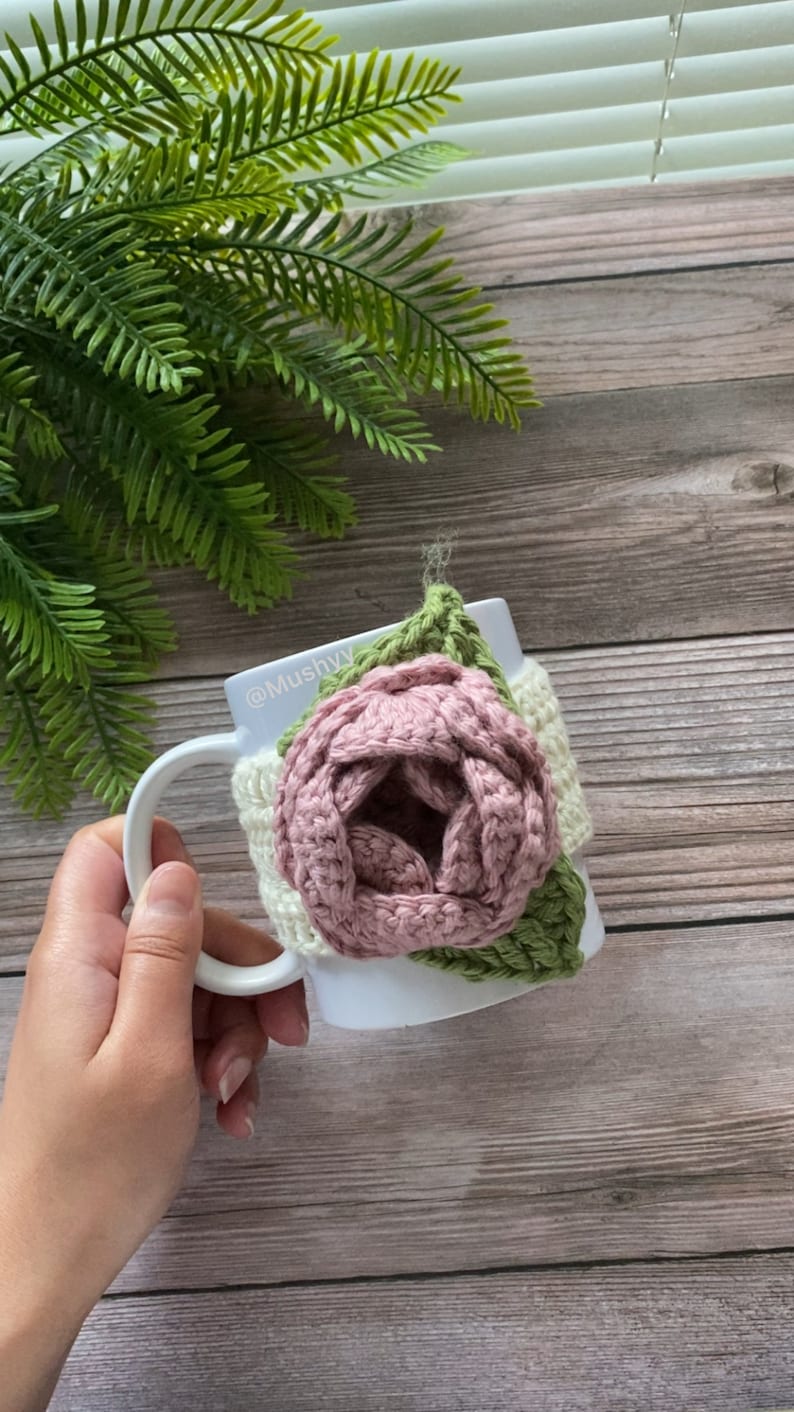 Crochet Blooming Rose Mug Cozy Pattern Instant PDF Download for cozy mornings image 2