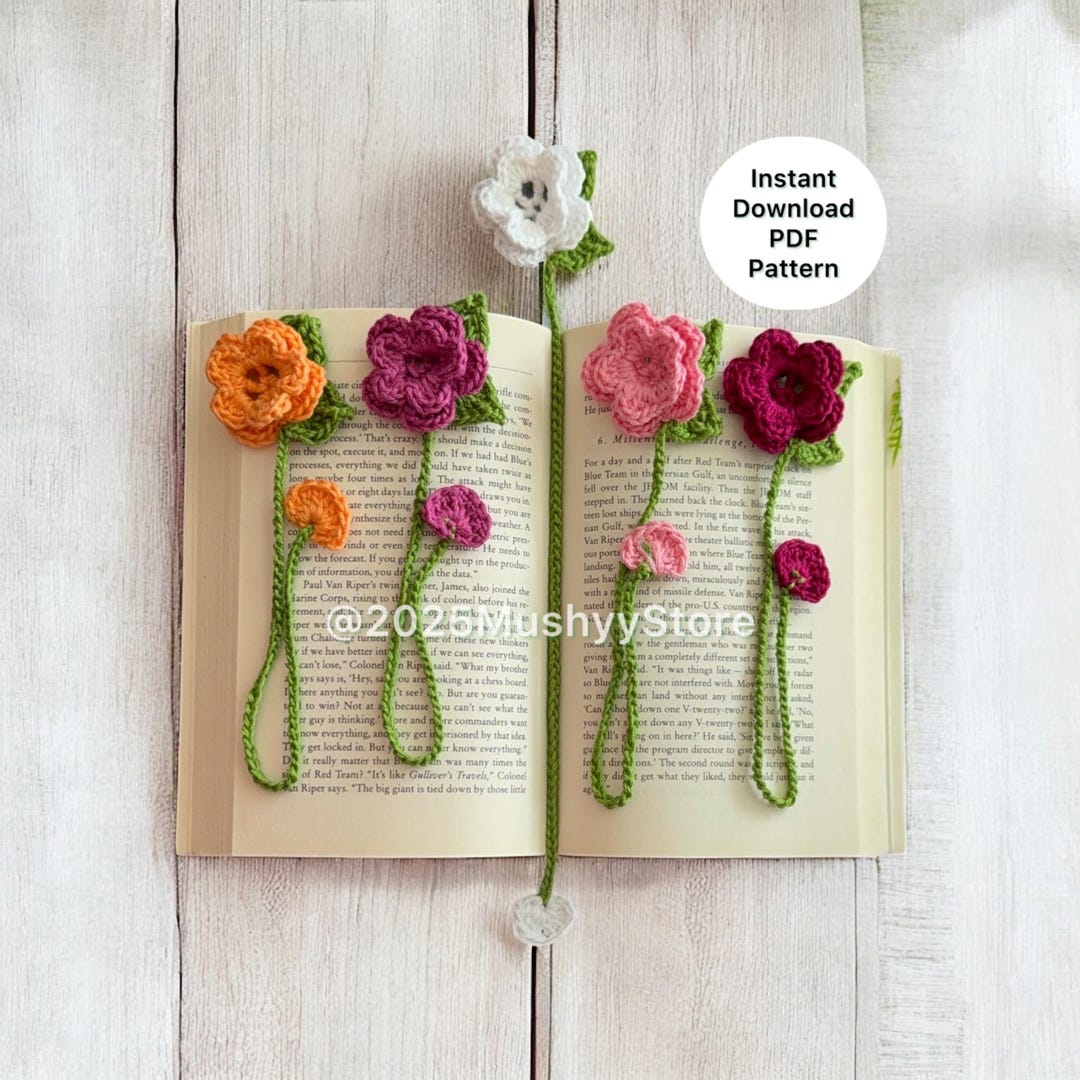 Crochet Rose Bookmark Pattern Easy Beginner DIY Gift (PDF Download