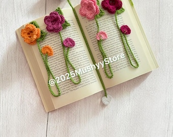 Marcapáginas de rosa de ganchillo: Hilo de algodón, regalo para amantes de los libros.