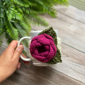 Crochet Blooming Rose (Rich Purple) Mug Cozy, Hand- Crocheted Mug Cozy - Cozy Up Your Mornings With A Touch Of Sunshine