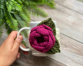 Crochet Blooming Rose (Rich Purple) Mug Cozy, Hand- Crocheted Mug Cozy - Cozy Up Your Mornings With A Touch Of Sunshine