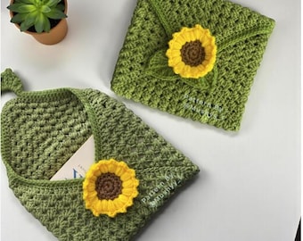 Crochet Sunflower Book Cover Instant Download PDF pATTERN bY mUSHYY