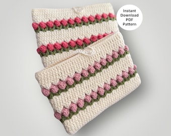 Patrón de portada de libro de tulipanes a crochet: DIY floral de primavera (Patrón PDF)